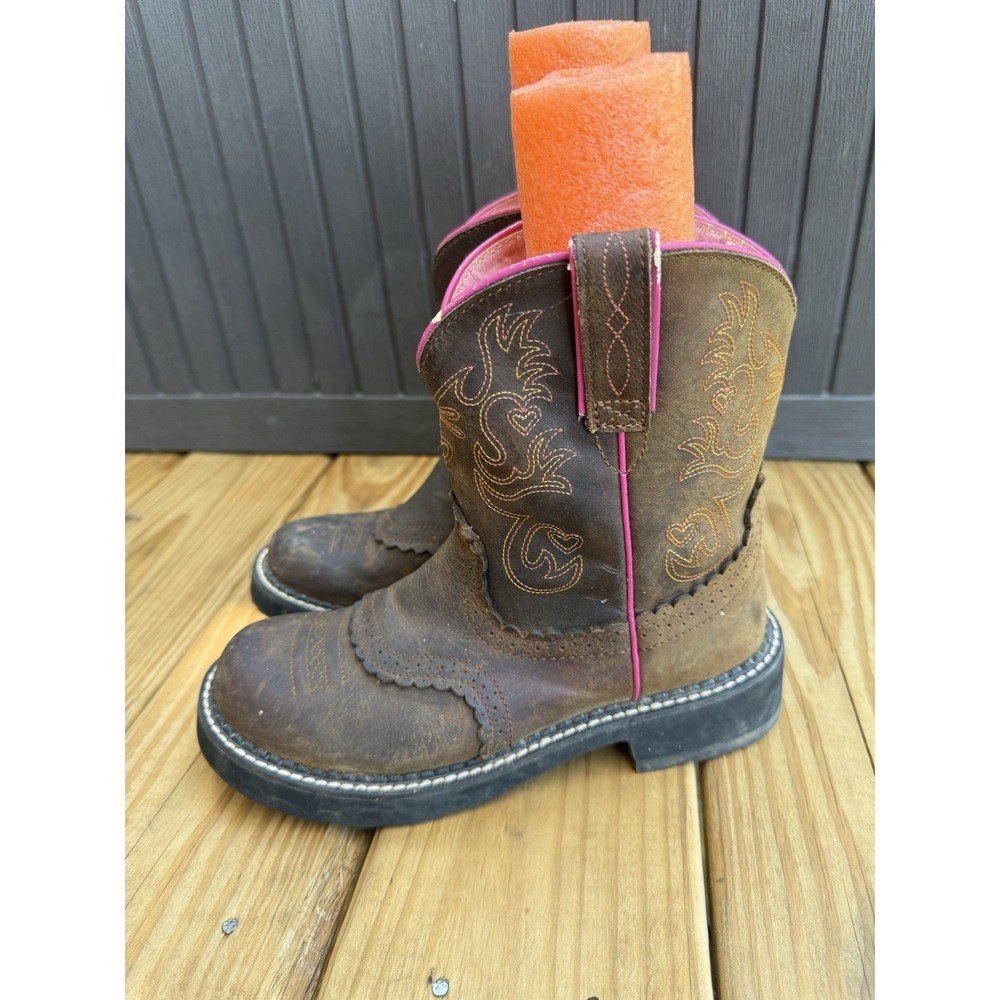 Ariat Fatbaby Western Boots Women's 8B Brown Pink Stitch Leather Cowboy